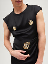 Abito sculpture dress nero dettaglio taglio scultoreo asimmetrico