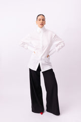 Camicia coreana bianca polsini alti 15 cm bottoni madreperla