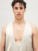 Canotta satin ivory dettaglio tessuto raso premium