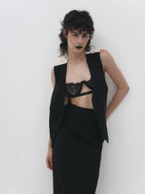 Gilet nero champagne vestibilità oversize design contemporaneo