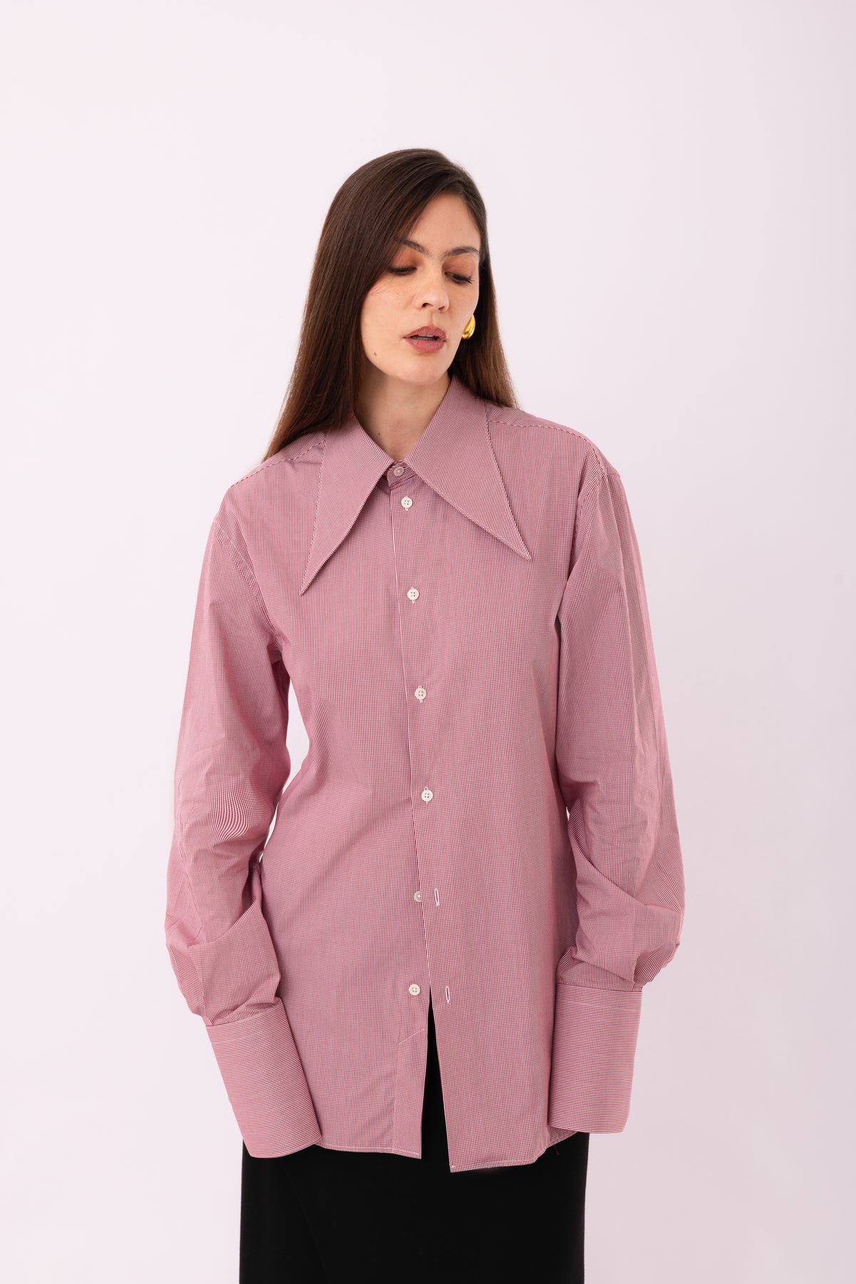 Camicia mini long collar vichy dettaglio pattern quadretti