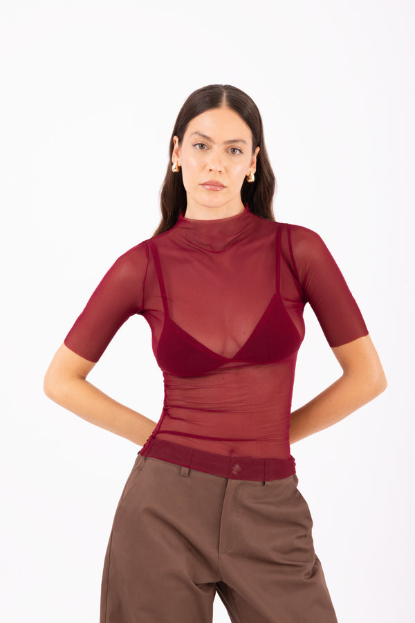 MESH TOP BURGUNDY