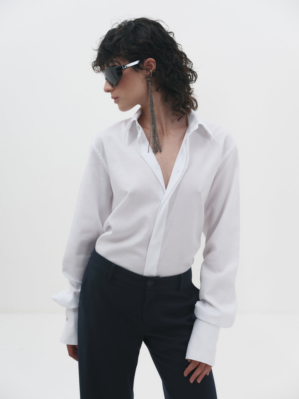 Camicia colletto classico damascata bianca genderless All Hours Made in Puglia