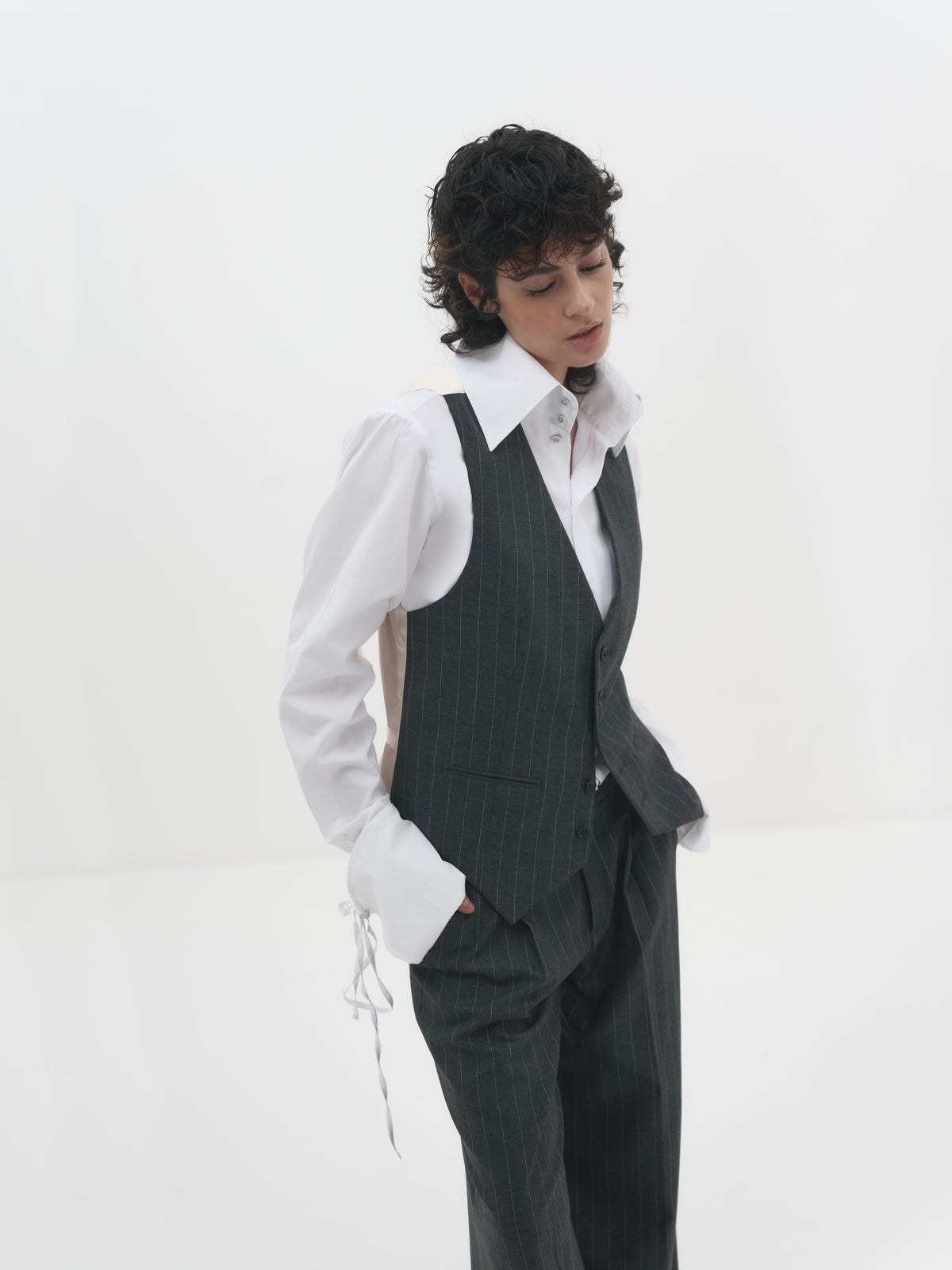 Gilet gessato champagne dettaglio doppia faccia reversibile #Colore_Gessato grigio